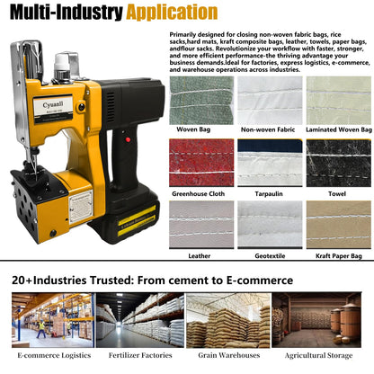 Bag Sewing Machine-Portable Battery Handheld Cordless Bag Sewing Machine,Automatic Bag Stitcher With Thread for Burlap Sack, Canvas,Feed Sacks,Rice Bags,Jute Bags,Seed Bags(Machine+1 battery)-Yellow