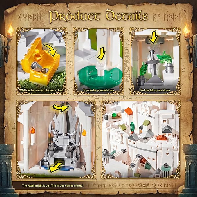 Medieval The Rings White Castle Architecture Sets for Adult Building with Lights Movie Modular Collectible for Fans Gift Toy for Men and Women (2318 Pcs)