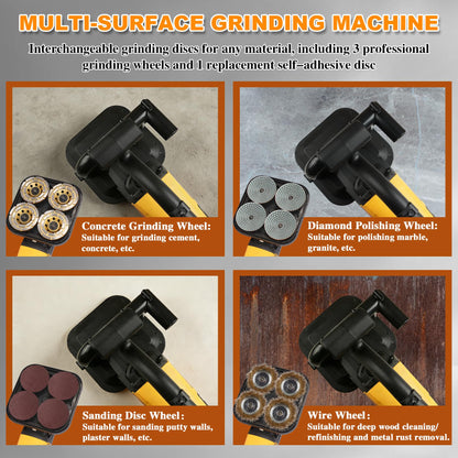 4-Head Concrete Grinder Set, 4" 3800W Concrete Floor Grinder with Long Handle, Dust Extraction Shroud & Water Pump, 6000RPM Concrete Surface Grinder Machine for Grinding Concrete Marble Granite