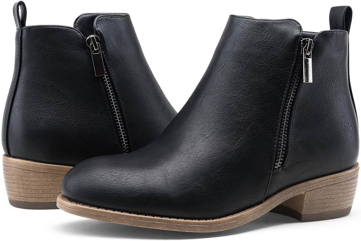 Jeossy Women's Black Ankle Boots, Classic Low Heeled Short Booties, 905 - Black Pu, Size 11 US - Casual Comfortable Boots (DJY905 Black 11)