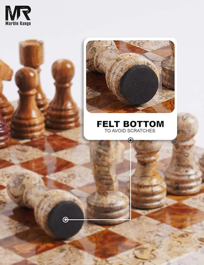 Marble Chess Set 12 Inch Handmade Coral &amp Dark Brown Board Game with Storage Box Classic Travel Chess Set for Adults with Pieces &amp 2 Extra Queens Elegant Home Décor