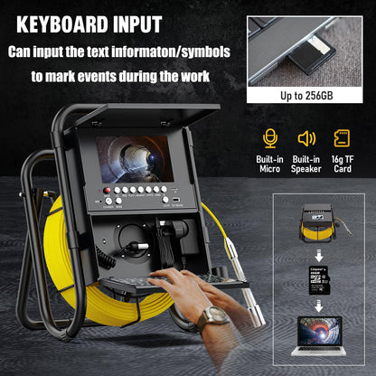 Sewer Camera 100ft Sewer Inspection Camera with Distance Counter and Keyboard 7" Screen IP68 Waterproof Industrial Endoscope Snake Camera 17MM Drain Pipe Inspection Camera