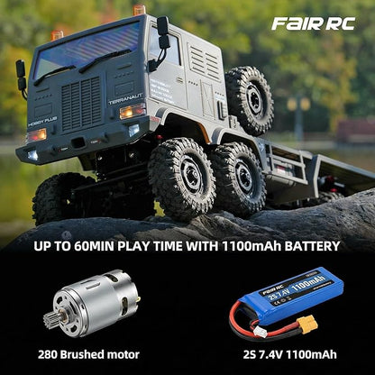 1/18 CR18P Terranaut 8x8 RC Crawler 8WD Rock Truck with Active-AWS All-Wheel Steering 2-Speed Transmission Remote Winch &amp Portal Axles Metal Gears Off-Road RC Car for Adults Collectors (Gray)