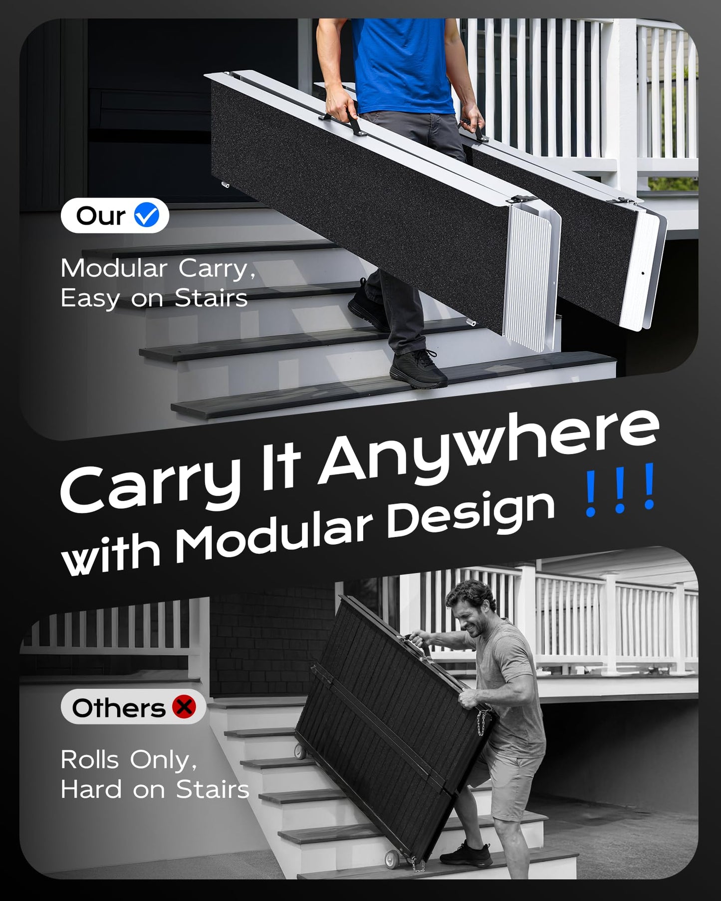 KOLOTOOL Wheelchair Ramp 12FT with Support Legs, Non-Skid Aluminum Ramps for Wheelchairs for Home Steps, 800 LBS Capacity Handicap Ramp for Doorway, Threshold,Front Porch, Entry, Stairs