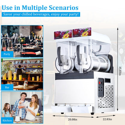 Commercial Slushy Machine, 15Lx2 Double Tank Margarita Machine, Stainless Steel High-Speed Self-Cleaning Frozen Drink Slushie Machine for Bars Restaurants Cafe Home Use