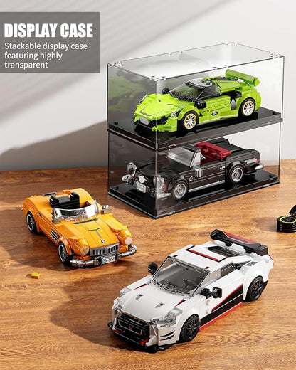 Sports Cars Building Blocks Set with Display Case Retro Race Car Building Toys Collectible Model Cars for Home Decor Christmas Birthday Gift for Adults and Kids Boys 8-12(313Pcs)