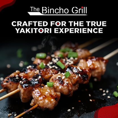 The Bincho Grill 16" Mini Yakitori Grill – Stainless Steel Mini Tabletop Charcoal BBQ with Charcoal Box, Optimized Airflow & Cool-Touch Base - Perfect for Japanese Grilling, Skewers, Meat, Seafood