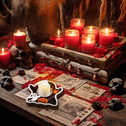 Halloween Tea Light Candle Holders 1PCS Wooden Ghost Tealight Holders with Metal Cups for Halloween Party, Table Centerpiece & Home Décor(White-Ghost)