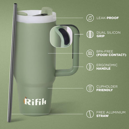RIFIH 40 oz tumbler with handle and flip straw, Tumbler with Handle, Travel Mugs, Stainless Steel Cup, Insulated Water Bottle, Insulated Travel Coffee Mugs, Cup with Straw, (Casbah Night, 40 OZ)
