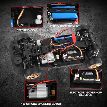 GoolRC RC Drift Car 1:18 Scale 2.4GHz 4WD 30KM/H High Speed Remote Control Racing Car with LED Light Strip and 2 Batteries for Adults