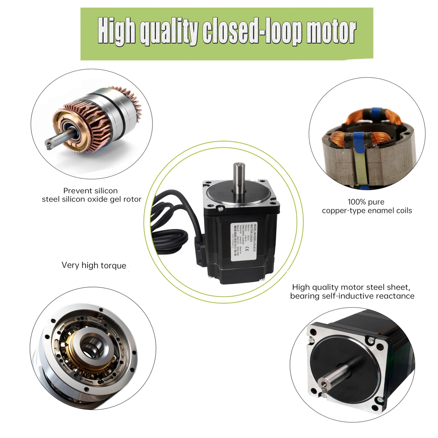 XUNKUNER Nema 34 Closed Loop Stepper Motor 8.5Nm with HBS86H V4 Driver Kit, 2-Phase 1.8° Hybrid Servo Motor, 6.0A 18-80VAC Closed Loop Driver, 1000CPR Encoder 51200 Microsteps for CNC