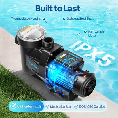 VIVOHOME Self Primming in/Above Ground Swimming Pool Pump w 1.25'' & 1.5" & 2.0'' Unions Energy Saving w/Strainer Baske, 6360 GPH