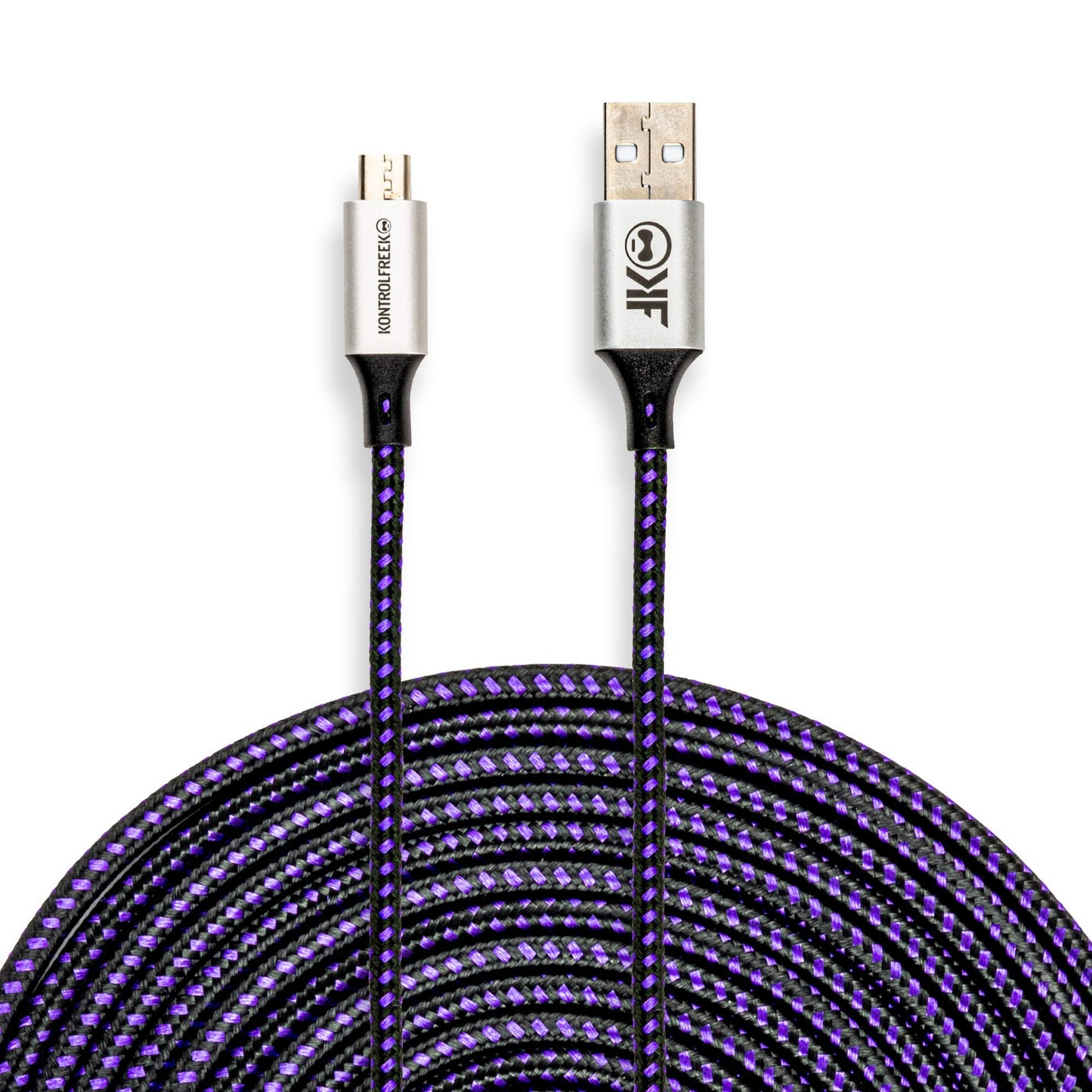 KontrolFreek Gaming Cable Micro USB (12ft) The Premium Durable Gaming Cable [Round Braided Nylon] for PlayStation Controllers, Xbox Controllers, PC, Android Smartphones and More