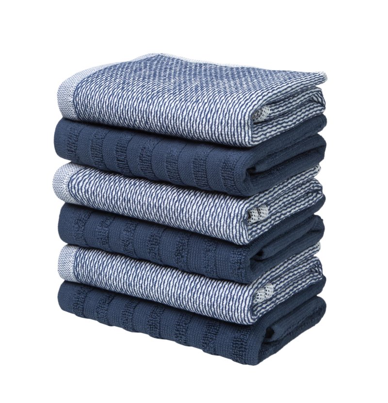 Premium Kitchen Towels (20”x 28”, 6 Pack) | Yarn Dyed Flat Woven Stripe Kitchen Towel Set| 238 GSM | Highly Absorbent with Hanging Loop | Blue