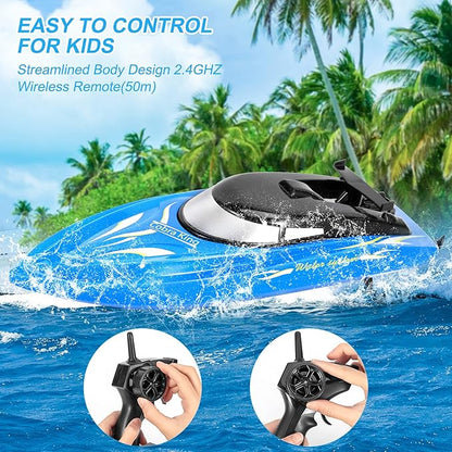2PACK RC BoatRemote Control Boats for Kids and Adults10km/H 2.4G High Speed Remote Control BoatFast RC Boats for Pools and Lakes with 4 Rechargeable Battery.(Blue+Yellow)