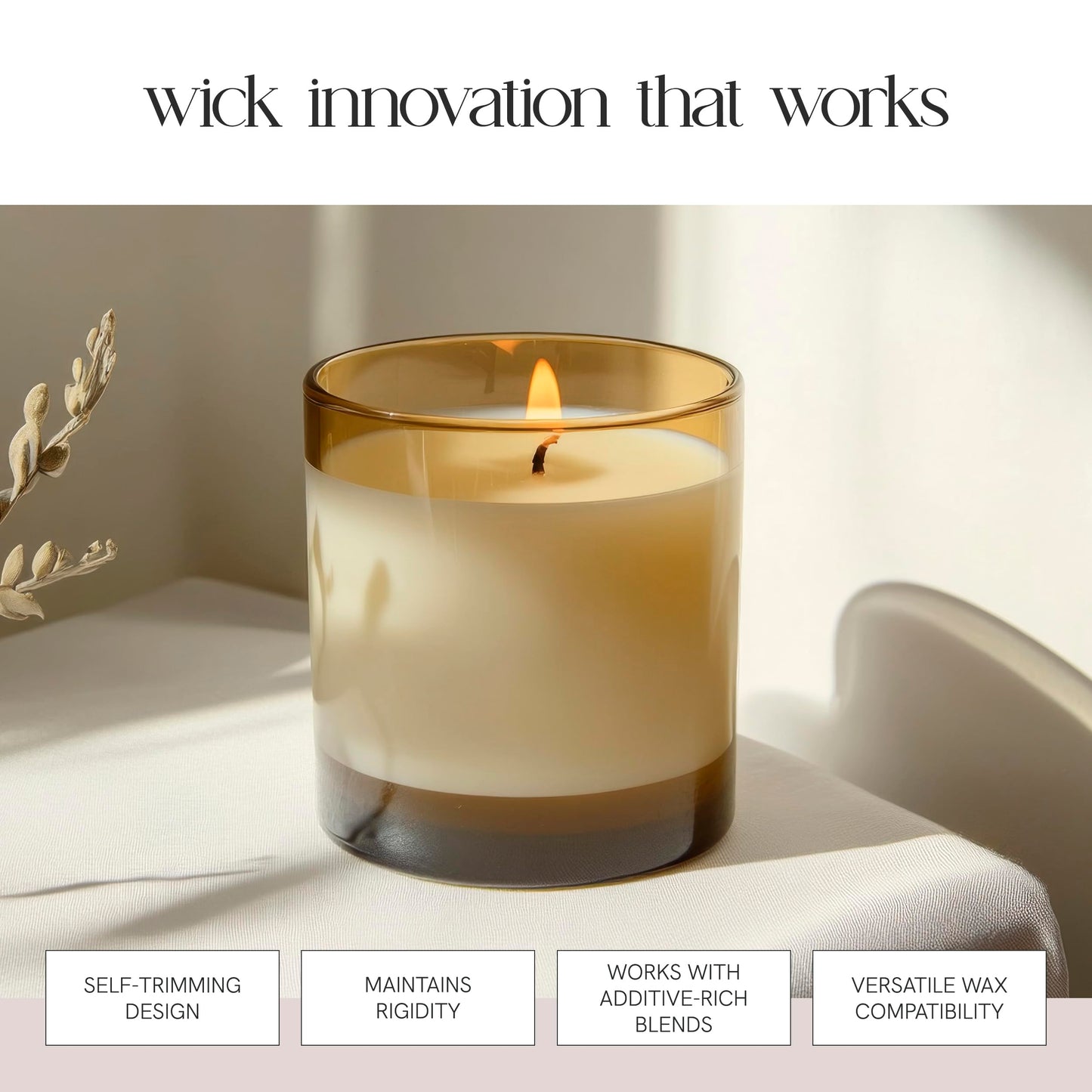 EAP Innovations HTP-83 Candle Making Wicks, Pre-Tabbed, Rigid, Self-Trimming Wicks for Candlemaking, Works with Paraffin, Gel & Vegetable Wax, 6" Length, Pack of 100