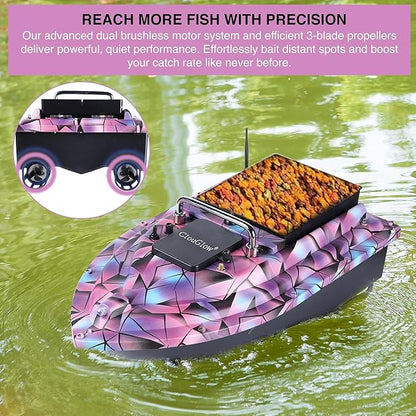 Bait Boat for FishingRC Bait Boat with 2.4GHz Remote Control 546yd Range Carries 4.4 lbs Bait Dual Brushless Motors &amp 3-Propeller System 4H Extended Runtime ABS Armor Low Battery Alarm