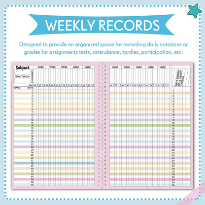 Fuyoooo Teacher Record Book Teacher Grade Books 2026-2027 Spiral Bound Record Planner 2026 Class Grade Book Office Favors for Classroom Attendance Decoration Double Sided(Black,Dots)