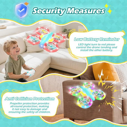 LED RC Drone for Kids 6+ Christmas Birthday Gift for Boys &amp Girls with Remote Batteries 360° Flip High Speed Mode 45 Min Flight Indoor and Outdoor Flying Toy - Blue Yellow