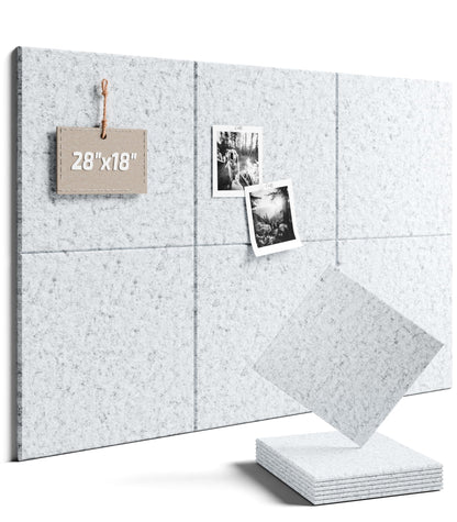Felt Bulletin Board Tiles -28"x18" Cork Board Alternative for Office Decor, Push Pin Board Wall Organizer 6-Pack - Silvery Gray