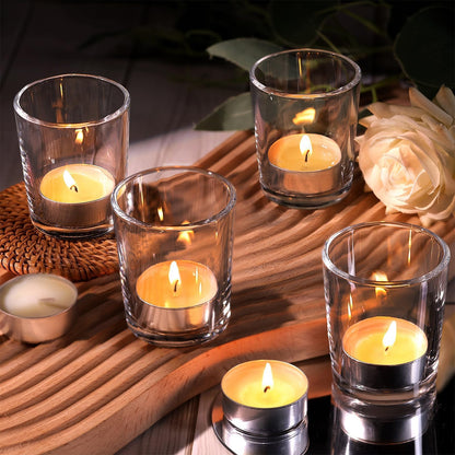 36 Pack Clear Glass Tealight Candle Holders with 36 Tea Light Candles, 4.5-Hour Long Burning Votive Holders for Table Centerpiece, Wedding Decor, Proposal Party & Home Decor