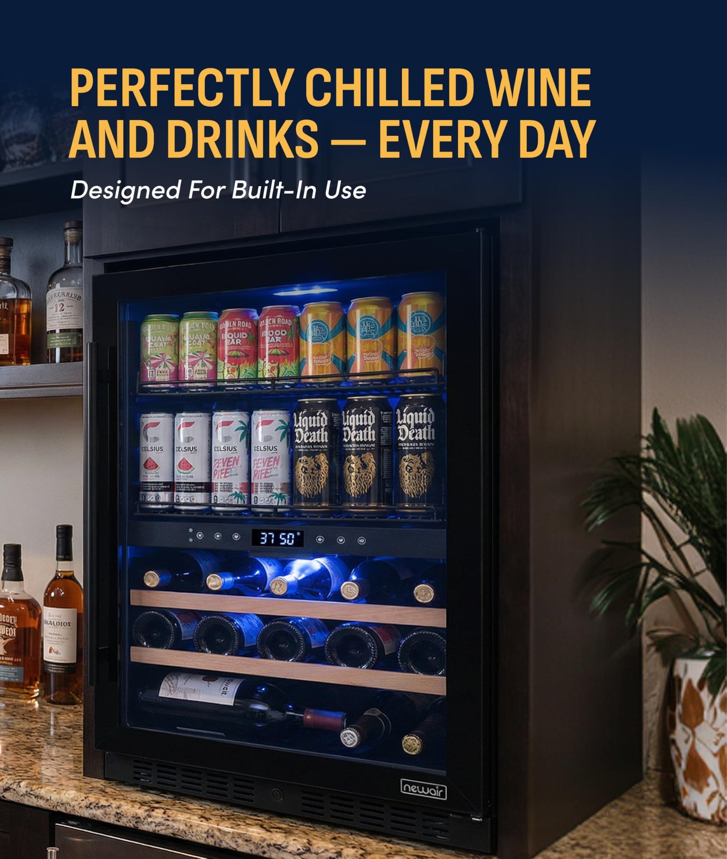 NewAir 24" Dual Zone Beverage Refrigerator & Wine Cooler for 24 Bottles & 100 Cans | Freestanding or Built-In Under Counter Mini Fridge for Beer, Wine and Soda | Stainless Steel