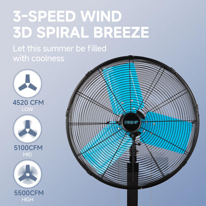 20 Inch Wall Mount Fan Oscillating High-Velocity Fans 5500 CFM, 3 Speed Industrial Wall Fan with 90°Horizontal 30°Tilt Oscillation for Warehouses, Workshops, Factories, Commercial Indoor Greenhouses