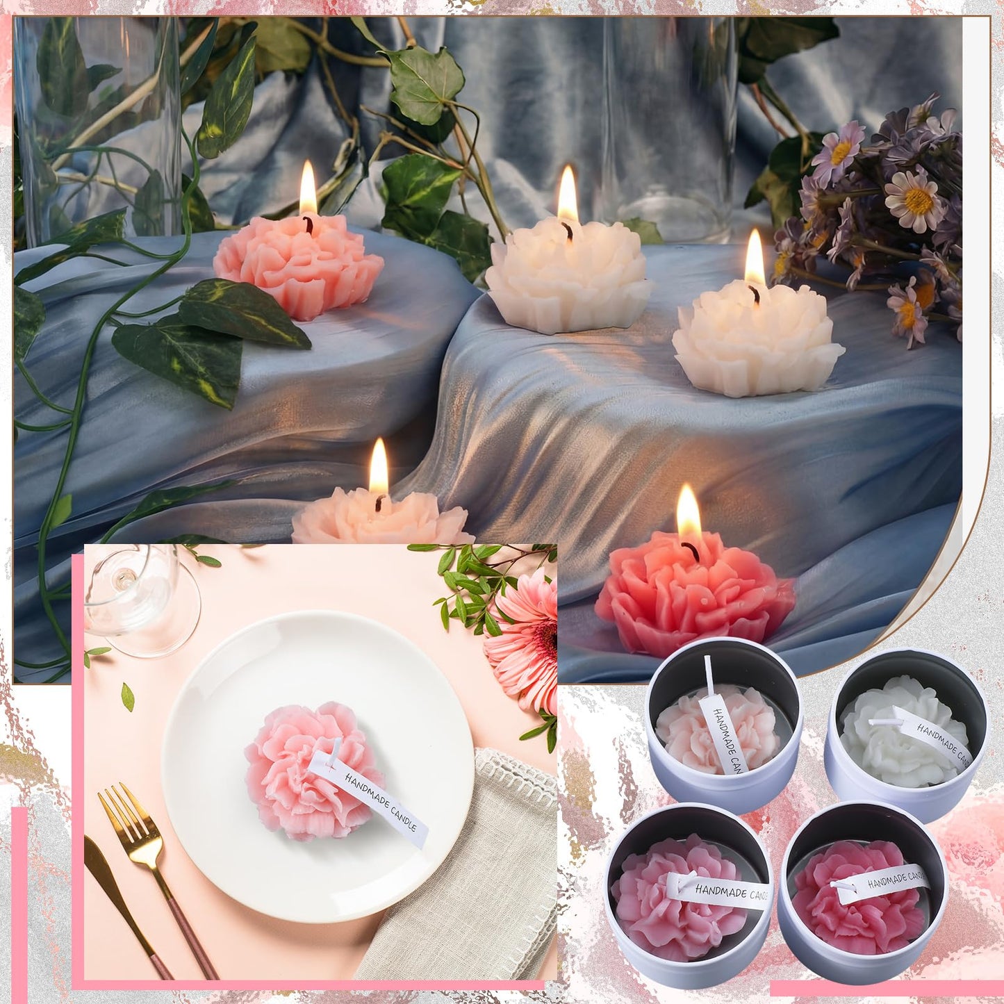 Threlaco 12 Pcs Flower Candles Scented Bridesmaid Gift Set Soy Wax Aromatherapy Candles Bulk for Wedding Bridal Shower Home Guests Women Valentines Mothers Day Anniversaries Favor(Pink Gradient)