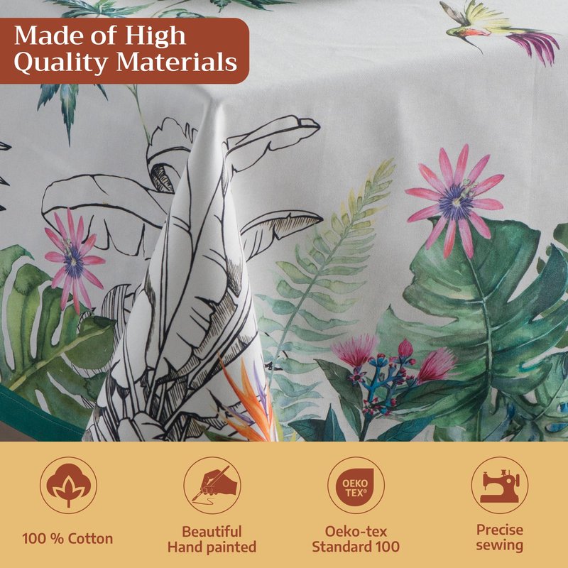 Maison d' Hermine Table Cloth Rectangle Table 100% Cotton 60 x 120 Inches Tablecloth Reusable Decorative for Dining Kitchen Room Farmhouse Home Gifts for Mothers Day Spring Summer - Tropiques