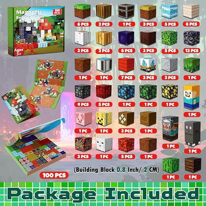 100 PCS Magnetic Blocks - Magnetic Building Blocks Stacking Magnets for Kids Sensory Toy for STEM Montessori Sensory Toys for Kids 3+ Boys and Girls Christmas Birthday Gifts
