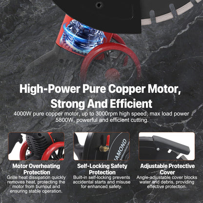 16" Electric Concrete Saw 4000W Wet/Dry Circular Saw with Water Pump and 16.4ft Water Hose Concrete Cutter for Brick Concrete Wall and Granite Max.Cutting Depth: 6.5in