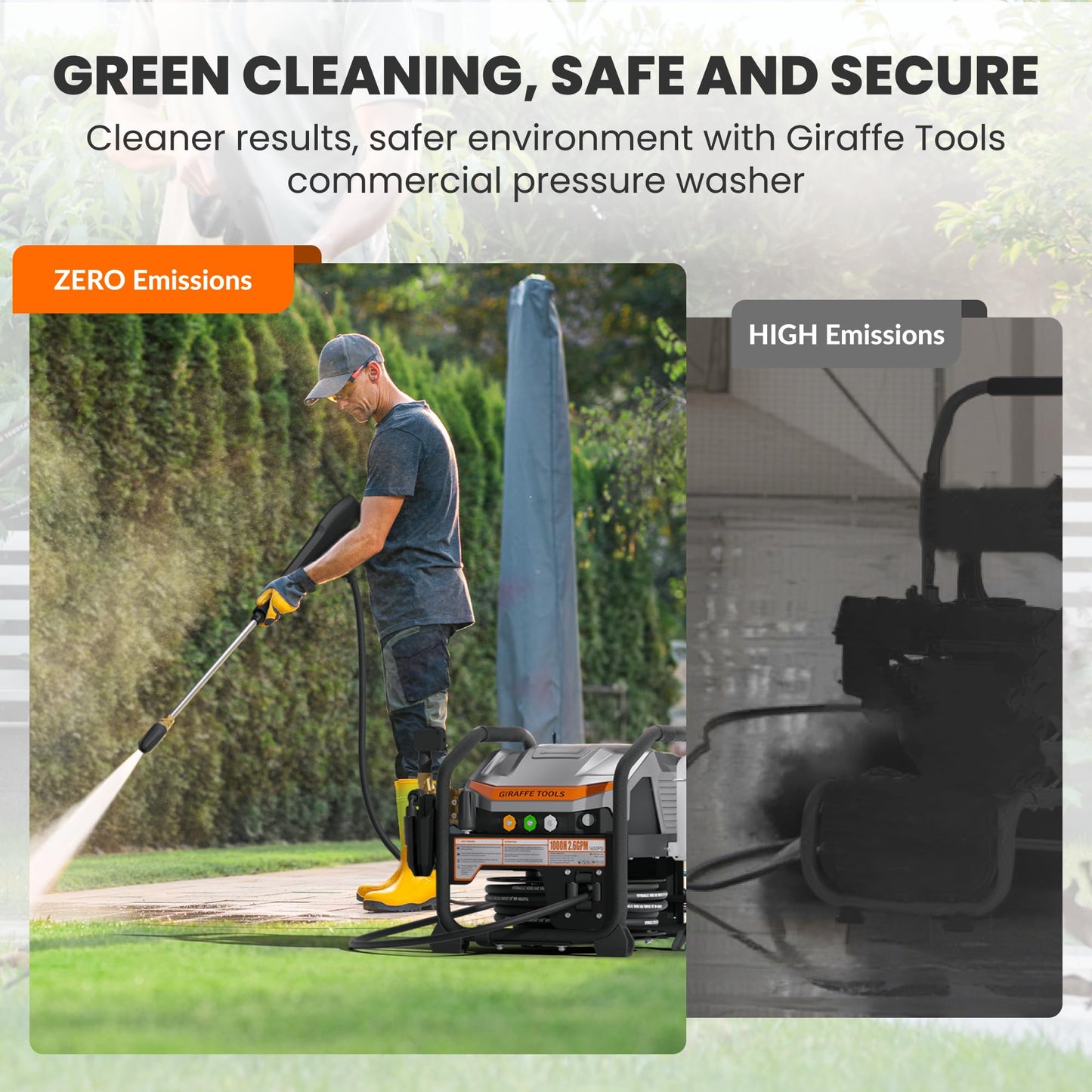 Giraffe Tools Crossfalls Retractable Pressure Washer Ultra, Max 2.6GPM 1650PSI with Brushless Motor, Wall Mount Electric Power Washer with 50ft Pressure Hoses, 4-Nozzle, Foam Cannon, Automatic Rewind