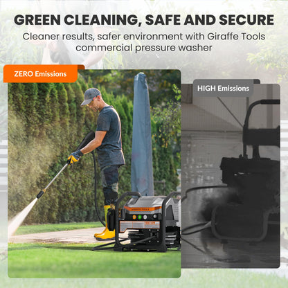 Giraffe Tools Crossfalls Retractable Pressure Washer Ultra, Max 2.6GPM 1650PSI with Brushless Motor, Wall Mount Electric Power Washer with 50ft Pressure Hoses, 4-Nozzle, Foam Cannon, Automatic Rewind