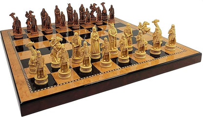 Antique Ivory &amp Brown Norse Viking Chess Set with 18 inch Walnut Color Board
