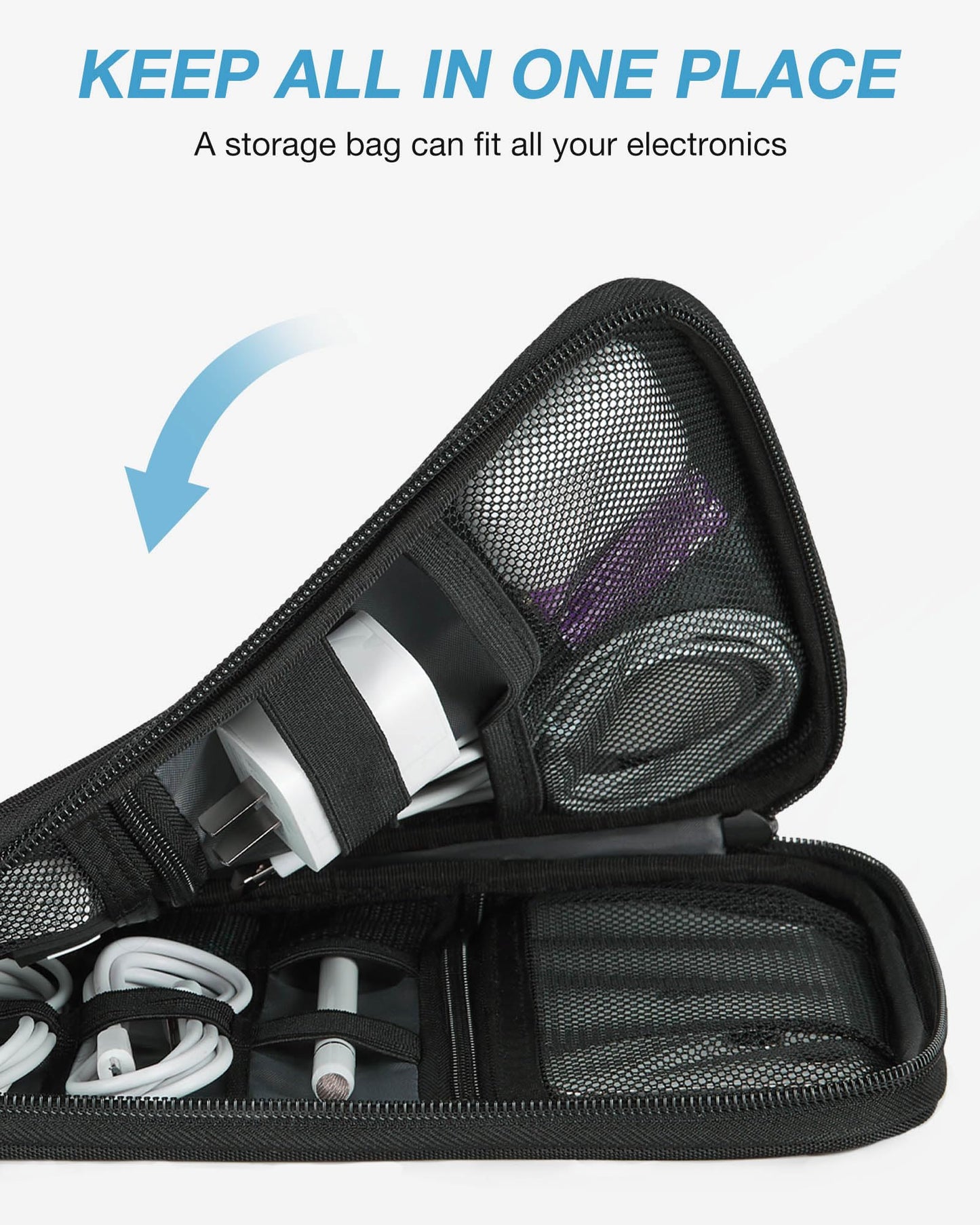 BAGSMART Electronics Travel Organizer Case, Tech Accessories Cord Storage Bag for Phone, Power Bank, SD Card, Cables, Black