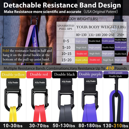 Ally Peaks Pull Up Assistance Bands System,Up to 410 lbs Assistance, Resistance Bands,Adjustable and Replaceable Pull Up Assist Band,Assisted Pull Up Resistance Bands for Pull Up Assist Push Up Assist