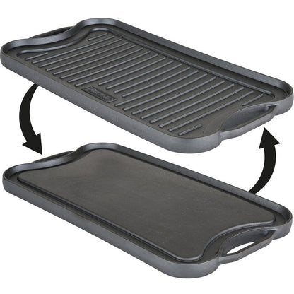 Viking Griddle, 20 Inch Reversible Cast Iron Grill Pan, Pre-Seasoned, Oven Safe, Induction Ready, Black