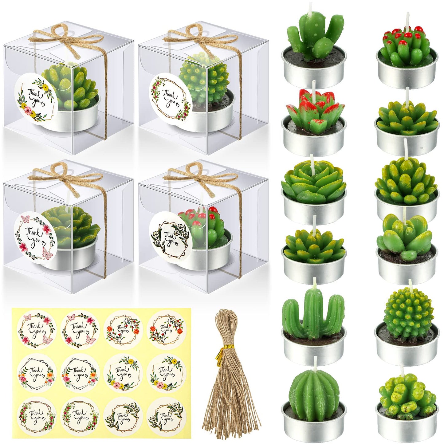 Qunclay 12 Sets Succulent Cactus Candle Party Favor Mini Succulent Tealight Candle Gift Smokeless for Wedding Graduation Birthday Party Anniversary Celebration Spa Home Decor