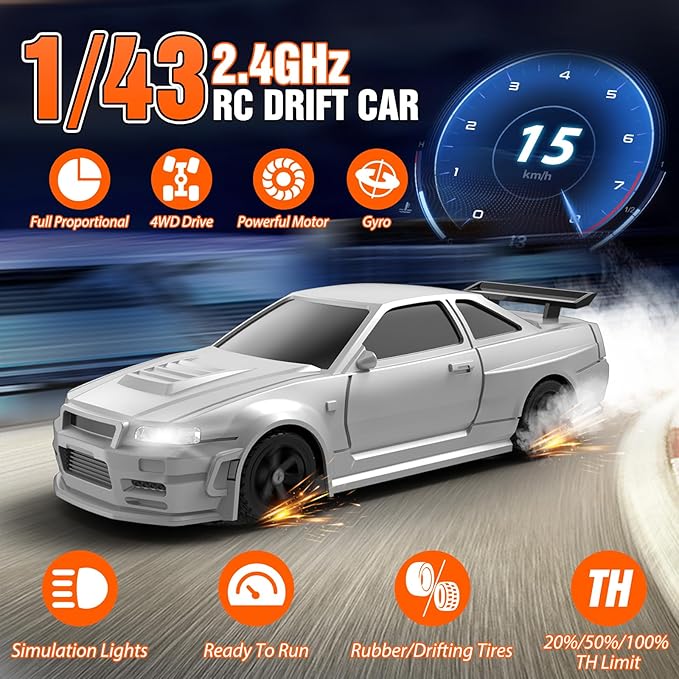 RC Drift car 1/43 Mini Rc Drift car with Gyroscope 2.4GHz Full Proportional Remote control Cars 4WD High Speed Racing with Lights Racing Tires Model Cars Gift for Adults Kids Boys Girls