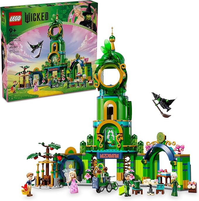 LEGO Wicked Welcome to Emerald City Building Toy - Wicked Toy for Kids Ages 9+ - Gift for Girls and Boys with Tower Model Glinda &amp Elphaba Minidolls - 75684