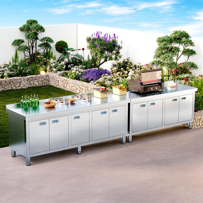 WWK 59" x 21" Stainless Steel Prep Table with Cabinet, Commercial Kitchen Table for Prep & Work, Heavy Duty Work Table with 4 Doors for Kitchen, Restaurant, Hotel, Garage and Cafe