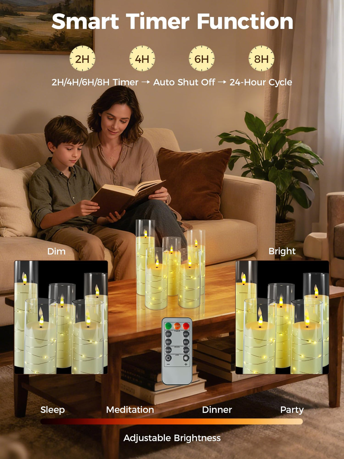 uuffoo 5 Pcs Flameless LED Candles with Timer Remote Flickering Flameless Candles with Embedded Star String, 3D Wick Acrylic Battery Operated LED Pillar Candles for Wedding Party Home Decor