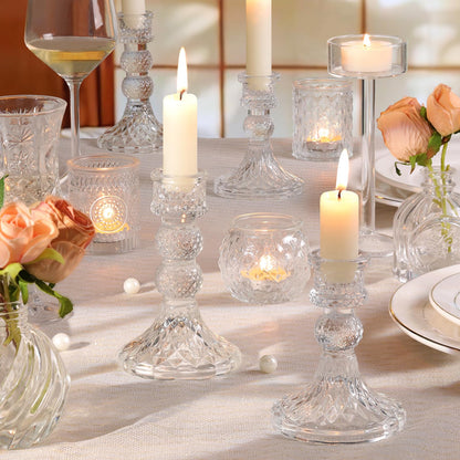 DARJEN Clear Glass Candlestick Holders Set of 6, 4" H & 5" H Taper Candle Holders for Candlesticks & Pillar Candles, Diamond Candle Holders for Wedding Party Table Centerpiece, Home Decor