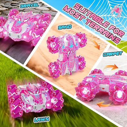 Spider Toys for Girls 4 5 6 7 8 9 10 11 12 Gesture Sensing Remote Control Car Double Sided RC Cars with Full-Body Light 2.4GHz Hand Controlled Rechargeable RC Stunt Car