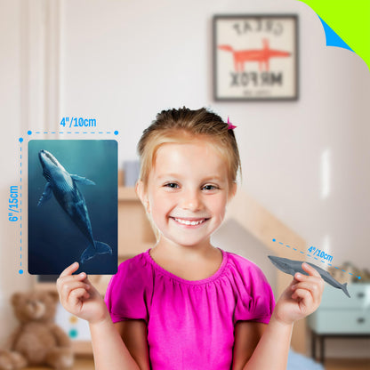 24PCS Animal Figurines with 24 Introducing Flashcards, Wild & Marine Animal Figures Safari and Underwater Creature Learning Montessori Toys Science Educational Matching Game for Homeschool, Kids