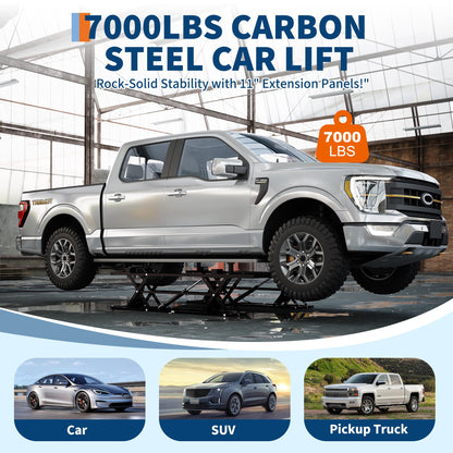 GarveeTech Portable Car Lift 7000LBS, Heavy-Duty Carbon Steel Auto Lift Jack for Garage & Shop, Adjustable Height 6.26"-27", with Extension Plates & Safety Locks, Fits Trucks, SUVs, Sedans