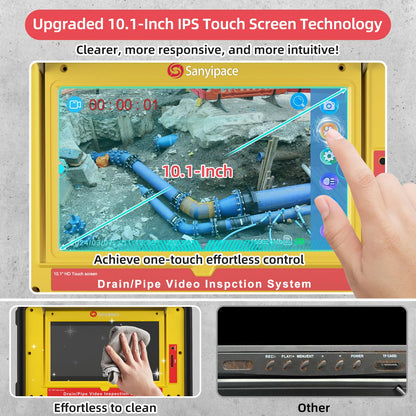 Sanyipace 7MM Sewer Camera, 512Hz Sonde Drain Camera, Self-Leveling Pipe Camera for Plumber, 10.1" Touch Screen, 165FT/50M Borescope Inspection Camera, Distance Counter, Waterproof Plumbing Camera