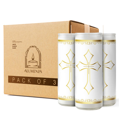Alumenza 3 Pack Santa Cruz Candle in Glass Jar 90 Hours– Paraffin Wax, Clean Burning Unscented | Large & Tall Devotional Prayer Pillar Candles for Home, Memorial, Rituals