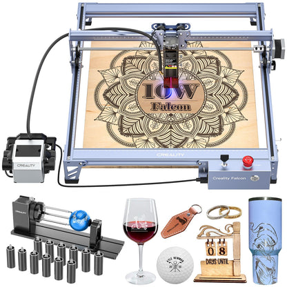 Creality 10W Laser Engraver, Falcon Pro with 3-in-1 Laser for Wood Engraving, 72000mW Efficient Laser Engraving Machine Fit, for Wood, Metal, Paper, Acrylic, Leather, Glass Tumbler Ring, 17" x 16"