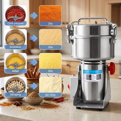 Powerful 3600W Grain Mill Grinder – 2500g Stainless Steel, 36000 RPM Triple-Blade System, 270° Swing for Easy Flour Making, 30-300 Mesh Adjustable, for Home Kitchen & Coffee Shop